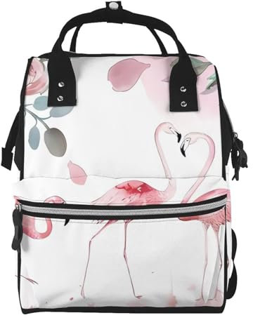OrcoW Rosa Flamingos Print Wickeltasche Mumie Rucksack Große Kapazität Multifunktions Wasserdichte Windeltasche Für Mama Und Papa, Schwarz , One size