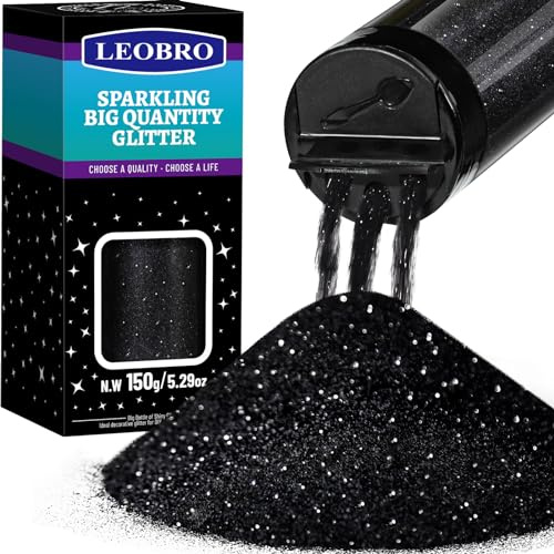 LEOBRO Polvere glitter nera, 150 g, glitter fini per artigianato, resina, bicchieri, candele, progetti fai da te