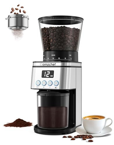 AMZCHEF Electric Burr Coffee Grinder, Conical Burr Coffee Grinders with 30 Precise Grind Settings, 300g Large Bean Hopper, 12 Cup Capacity, Anti-Static Coffee Burr Grinder with LCD