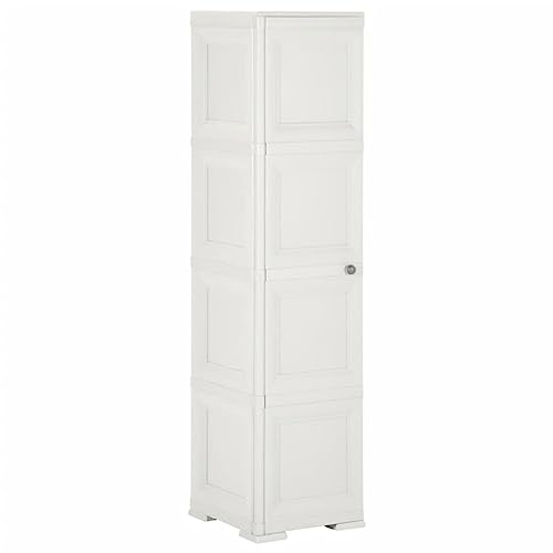 CIADAZ Kunststoffschrank 40x43x164 cm Holzdesign Weiß, Lagerschrank, Kunstoffschränke, Putzmittelschrank, Beistellschrank, Geräteschrank, Mehrzweckschrank