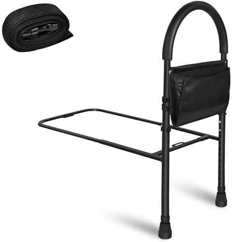 SUBTLETY Barandilla de cama de seguridad para adultos mayores, 83-113 cm, altura ajustable, barandilla auxiliar con ayuda para la entrada, protección contra caídas, ayuda para levantarse, tirador de