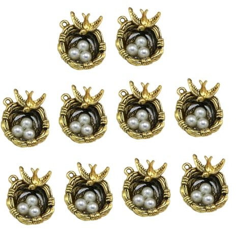TOPPERFUN Goldene Charm Anhänger in Vogelnestform aus Legierung, 10 Stück