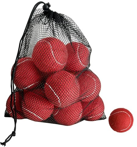 HiBallBall 12-Pack Practice Tennis Balls for Beginners & Dogs - Reusable Mesh Carry Bag Included - Ideal for Tennis Training, Pet Play, Fetch (Red)