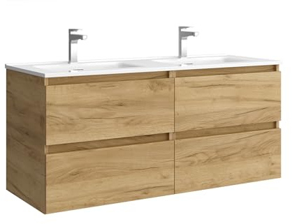 Mueble de baño Bequia 160cm + Lavabo MineralSolid | Roble |160x45x56