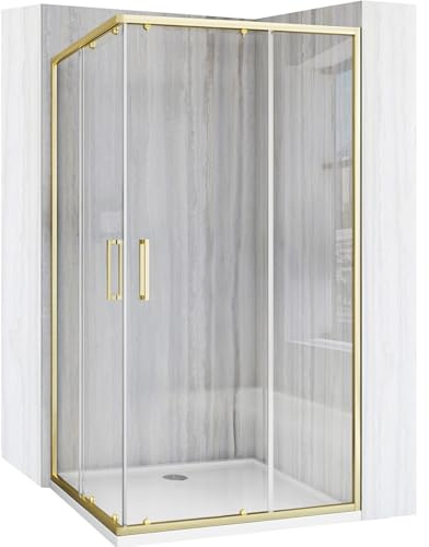 Rea - Box Doccia City 80X100 Brush Gold Cabina Doccia Con Piatto Doccia Savoy Vetro Di Sicurezza Temperato Transparent 4mm, 5mm (Oro Spazzolato)