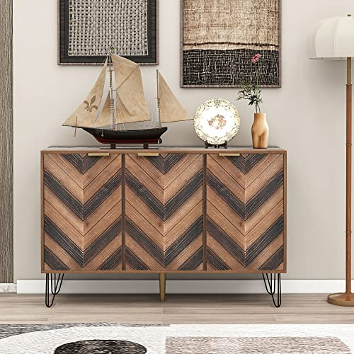 Aparador exclusivo con tres puertas y detalles elegantes, chapa de madera maciza con tactos concavo y convexo, contiene laminados