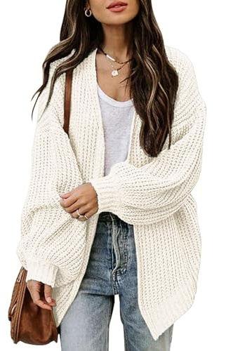 Jhsnjnr kofta dam tjock öppen front stickad kappa oversize tröja höst långärmad grovstickad varm kofta, Beige, S