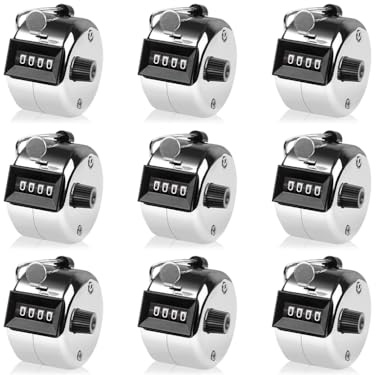 Anlising 9PCS Handzähler Zähler, 4-Stellige Zähler, Mechanischer Klickzähler, Metall Zähler Klicker Counter, Hand Zähler, Counter 4-Stelliger Zähler, zum Zählen, Coaching, Golf, Angeln (Silber)