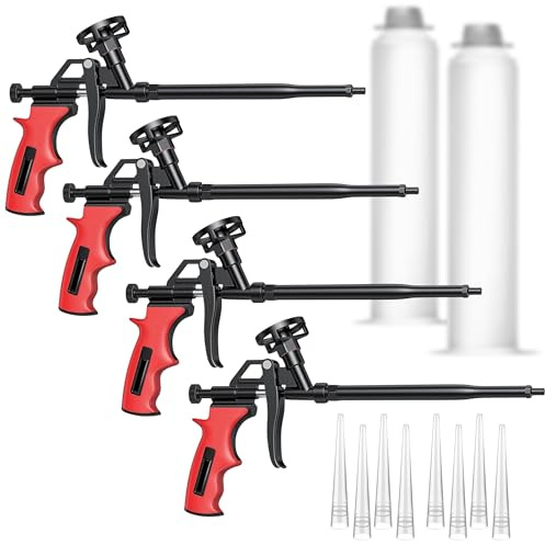 4PCS Spray Expanding Foam Gun - Red Foam Dispensing Gun Long Foam Adhesive Gun Dispenser for Filling Sealing and Insulating Small Gaps