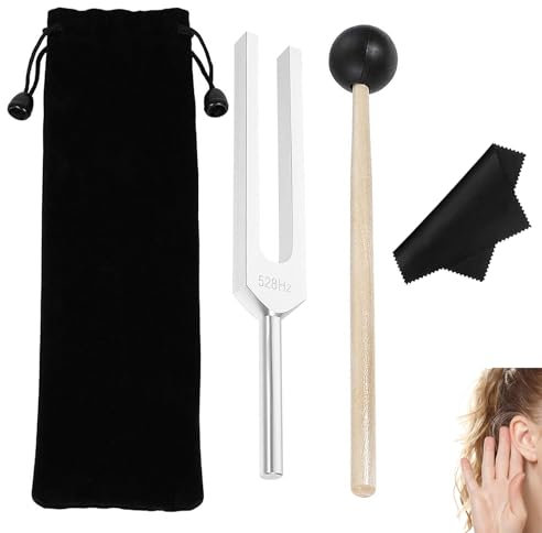Horquilla de afinación de 528 Hz con martillo de silicona y bolsa, tenedores de afinación para curación, horquilla de afinación médica, instrumentos de curación, para diagnóstico de bola de martillo
