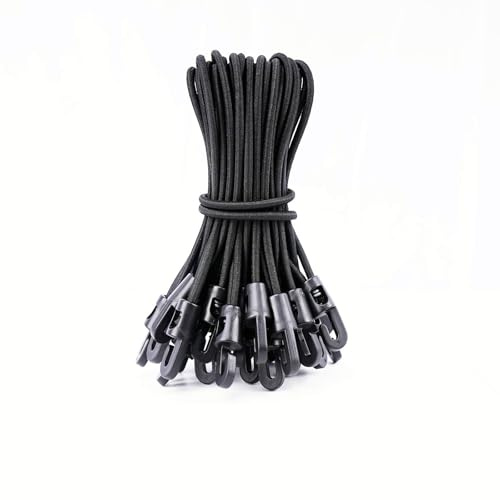 VirtuGro 30 Pcs Small Bungee Cords with Hooks 6 Inch Short Elastic Bungees Ropes with Hooks Bungee Straps Small Black Bungee Cords Tarpaulin Hook for Camping Tarp Tent Garden Furniture Fixings