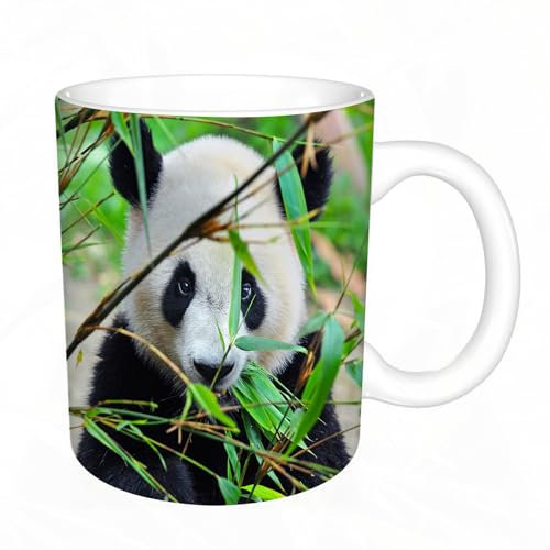 YFHJV Tazas de Café,Taza de Cerámica para Té y Café - Regalo Original - 330 ml - Desayuno Tazas Tazas graciosas,Oso panda gigante hambriento comiendo bambú,tazas originales