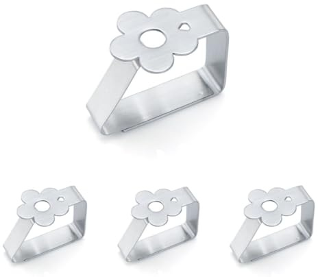 UTILYTAIS Pinzas para Mesa Exterior - Pack 4 - Clips Mesa de jardín Exterior - Sujeta manteles para Mesa de terraza - Agarra manteles - Acero Inoxidable - Accesorios Autocaravana (Flor)