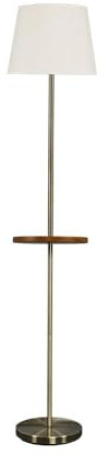 PRENDELUZ Pie de salón de acero, casquillo E27, pantalla beige, con mesita auxiliar integrada, dimensiones 168x30x30 cm, ideal para iluminación y funcionalidad en espacios.