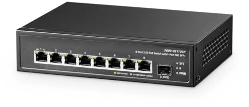 Switch Ethernet Binardat 9 Ports 2,5 G PoE avec Port 10 G SFP+, 8 Ports 2,5 G Base-T, IEEE802.3af/at 135W, commutateur Ethernet Non géré sans Ventilateur pour Montage en Rack