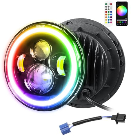 Willpower Phare LED Auto RGB 7 50W, Projecteur Feu LED pour Wrangler JK TJ | 1PC Phare de Travail 5000LM, 12V 24V, DRL HI LO, 4 Modes Eclairages, Feux LED Croisement CJ LJ JP Hummber Moto