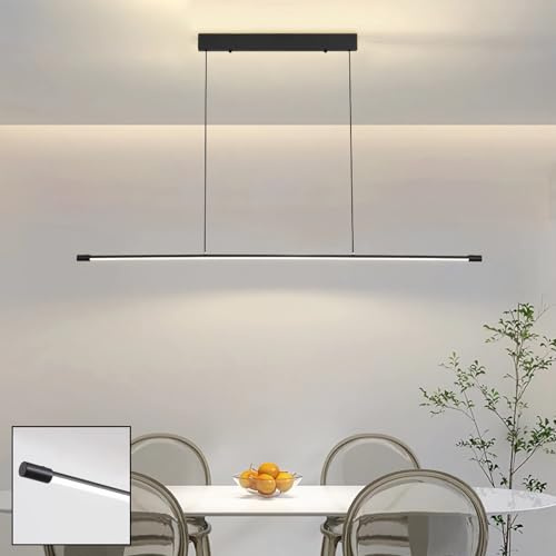 LED Pendelleuchte Lineare Kochinsel Hängeleuchte Dimmbar Hängend Esszimmer Lampe Fernbedienung Kronleuchter für Wohnzimmer Esstisch Bar Büro Leuchte Modern Höhenverstellbar Hängelampe (Schwarz, 120cm)