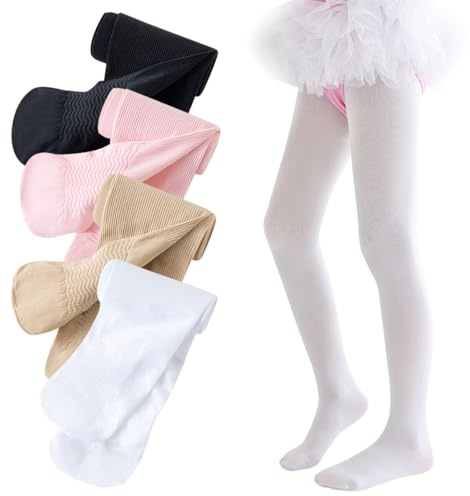Rainjia 4 Pezzi Collant Antiscivolo da Danza per Bambine e Ragazze 1-12 Anni - Calzamaglia Professionali con Piedi, Morbidi ed Eleganti per Studentesse e Balletto