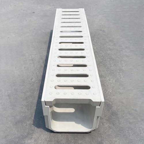 VIIGUIY Canaletta Scolo Acqua Piovana Canale di Drenaggio A Basso Profilo con Coperchio, Kit di Trincea di Drenaggio per Impieghi Gravosi, Grondaia di Drenaggio A Forma di U(10x4x60cm (3.9X1.6x23.6))