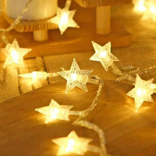 Tuxuseo Sternen Lichterkette,20 LED Außenlichter | Wassergeschützte Beleuchtung Schnur Für Innenbereich Weihnachtsdekoration Wand Baum Decke Wohnzimmer
