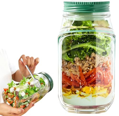 VLUVLA Salad Pod Jar, Portable Salad Container with Leakproof Dressing Cup | Vertical Layering Design, Side-Open Sa-lad Box with Lid, Sa-lad Jar for Meal Prep, Work Lunch, Picnic & Travel