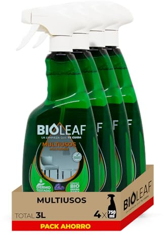 BIOLEAF– Multiusos Brillo Duradero Pack 4×750 ml (3 L) | Limpieza de Muebles y Superficies | Anti-polvo Eficaz | Biodegradable y Dermatológicamente Testado
