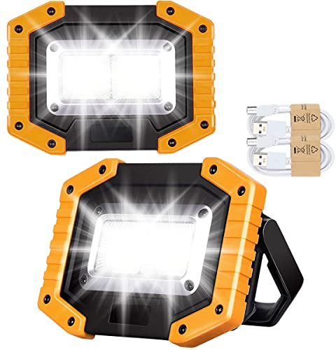 Edasion 30W LED Akku Strahler Baustrahler Wiederaufladbare Superhell Arbeitsleuchte Wasserdichtes COB Arbeitsleuchte USB Campinglampe für Garage Outdoor Angeln Notfall Baustellen, 2 Stück
