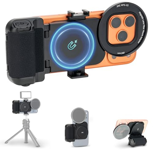Upgraded 67mm Phone Lens Filter Mount + Phone Camera Grip Set for iPhone 17 16 15 14 Pro Pro Max Plus Air,Magnetic Filter Adapter w Cold Shoe & 1/4 Hole Pull-Out to Fit Pro Max Plus (No Filters