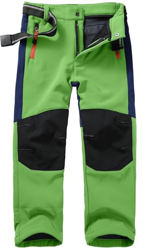 Pantalon de ski softshell doublé pour enfants - Pantalon thermique - Pantalon de randonnée - Pantalon d'hiver - Pantalon de neige pour garçons et filles, vert, 5-6 ans