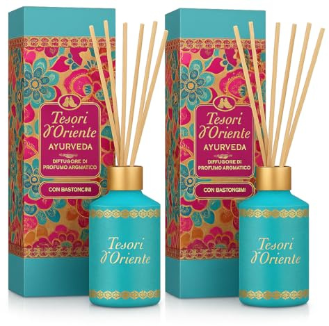 Tesori d’Oriente Ayurveda Raumduft Set – Aromadiffusor mit Duftstäbchen, Exotischer Raumduft für Zuhause, Wohnzimmer & Schlafzimmer, Langanhaltender Duft, 2×100 ml Veltao