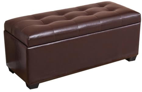 Ottomane aus braunem Leder mit Beinen, 60 cm, Fußhocker, gepolsterte Sitzbank für Wohnzimmer, Schlafzimmer, Eingangsbereich, stilvolle und funktionale Fußstütze