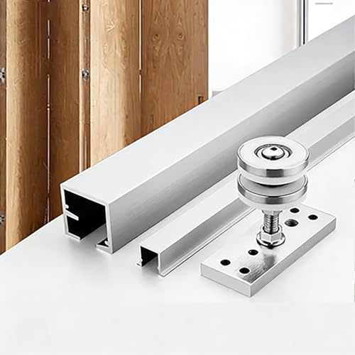 Guia Puerta Corredera Kit de Herrajes para Puertas Corredizas Plegables de Granero de 2, 4 y 6 Puertas, Sistemas de Guías para Puertas Corredizas Empotradas,(3-door(one side open),2m/6.6ft)