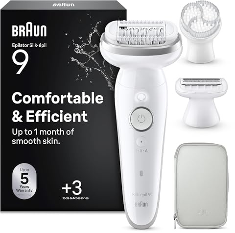 Braun Silk·épil 9 - Epilatore elettrico da donna con pettine rifinito, spazzola esfoliante e custodia, resistente all'acqua, per depilazione, rasatura e taglio, depilazione morbida e duratura, 9-061