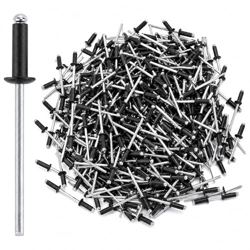 Dayalo 100 Stück Alu Blindnieten 4,8 x 10mm Schwarz, Popnieten Kuppelkopf | 4,8mm Aluminium Nieten mit Offenem Ende, Pop-Nieten für Blech, Metall Möbel Marine Auto Verbindung und Befestigung