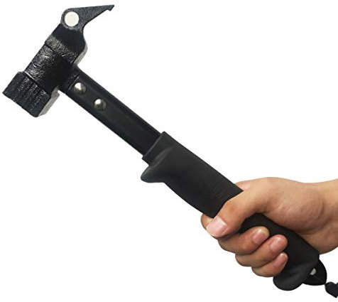 Beefoor Camping-Hammer, robust, mit Zeltpfahlentferner, 32 cm Stahl-Zelthammer, gummierter Griff, Zelthammer mit Haltegurt (schwarz)