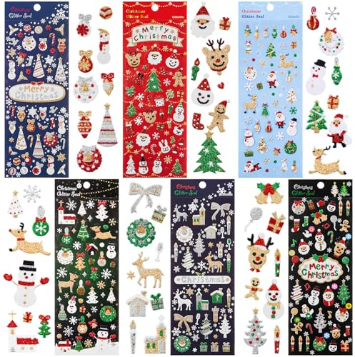 Naler 6 Bögen Weihnachtsaufkleber Fenster Dekoration Sticker glänzend DIY Kinder Spaß