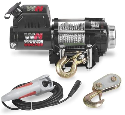 Warrior Ninja 3500lb 12v Electric Winch - Wired Hand Control, High Power Motor - Heavy Duty Contacts, Steel Planetary Gearing, Steel Drum, Watertight Socket, Chip Resistant Paint - Steel Rope