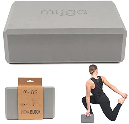 Myga Yoga Block | Rutschfest & Leicht | Support bei Yoga und Pilates Übungen | Ideal für Anfänger & Fortgeschrittene | 23 cm x 14,5 cm x 7,7 cm | Grau
