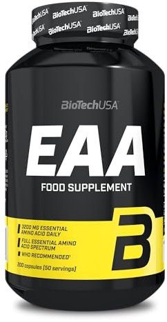 BioTechUSA EAA Kapseln | 3200mg essentielle Aminosäuren, alle 9 essentiellen | WHO-empfohlenes Verhältnis | 200 Kapseln