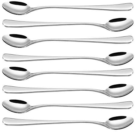 Vinsani Latte Spoons, Set of 8 Long Handle Spoons, Stainless Steel Coffee Spoons Tea Spoon Ideal for Latte Coffee, Espresso, Hot Chocolate, Hot Drinks, Dessert & Ice Cream Sundae - 7.8 inch (Silver)