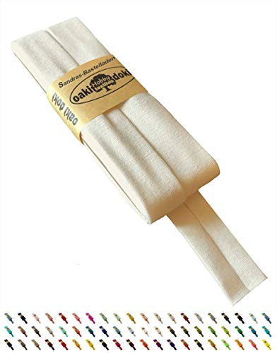 Sandras-Bastelladen Oaki Doki Schrägband/Einfassband Tricot de Luxe Jersey gefalzt 3m x 20mm 320-Ecru