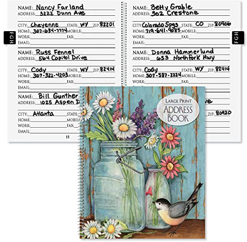 Current Jar Large Print Address Book, 56 Pages, Big 7” x 8.5” Spiral Bound, Soft Cover Organizer for Contact Phone Number, Mailing Address, & Email, Easy-to-Read Senior Logbook