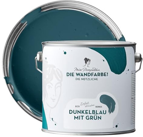 MissPompadour abwaschbare Wandfarbe Dunkelblau mit Grün 2,5L - hohe Deckkraft & Ergiebigkeit - matte, scheuerbeständige Innenfarbe - geruchsarm, wasserbasiert, atmungsaktiv - Die Nützliche