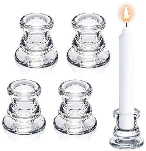 Clear Glass Candle Taper Holders, Aongray Decorative Candlestick Holders Set of 4,for Wedding, Festival, Party &Table Decoration