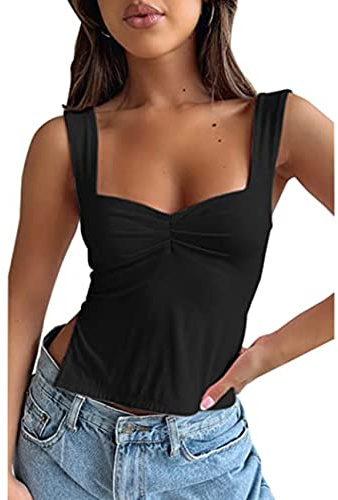 KOEMCY Canotte Donna Estive Tank Top Canotta Quadrata Arricciata Maglietta Elegante T Shirt Cotone Abbigliamento Estivo Magliette Senza Maniche Canottiera