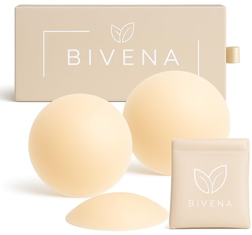 Bivena® Nippelpads - Nipple Cover - Wiederverwendbare Nipple Pads mit Brustwarzen Abdeckungen - Nippel Cover Damen - Dünne Selbstklebende Nippel Pads Nippelabdeckung aus hochwertigem Silikon [8 cm Ø]