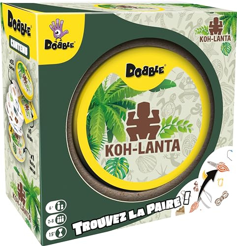 Asmodee - Dobble: KOH-lanta – Gesellschaftsspiele – Kartenspiele – Beobachtungs- und Schnelligkeitsspiel – Spiel für Erwachsene und Kinder ab 6 Jahren – 2 bis 8 Spieler – 15 Minuten – französische