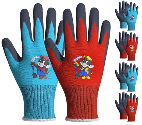 KAYGO 4 pares de guantes de jardinería para niños de 7-9 años, recubrimientos de látex antideslizantes, guantes de protección laboral, adecuados para el trabajo en el patio del jardín, bricolaje (2XS)