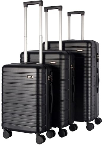 StahlHaus® Hartschalen Koffer 3er Set M + L + XL Reisekoffer – Rollkoffer Schwarz Luxe – 4 Rollen TSA Zahlenschloß – Handgepäck Trolley Premium ABS+PC Mix Hartschale