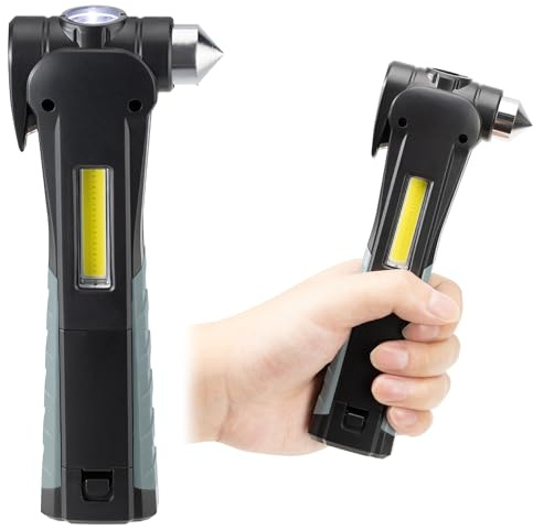 Navaris Outils de sécurité pour voiture - Marteau d'urgence avec lampe et sirène - Coupe-ceinture - Brise-vitre